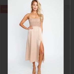 Revolve RESA Ashley Midi Dress in Taupe